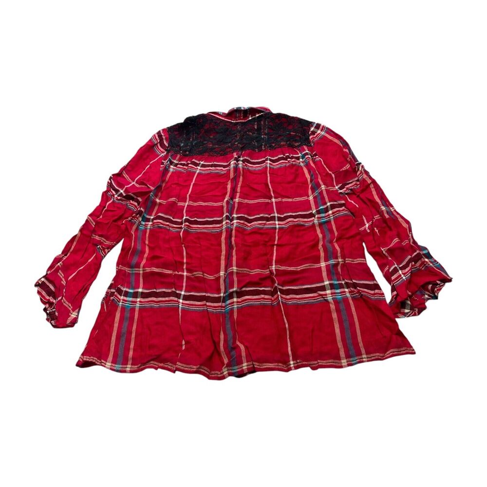Rafaella Weekend Shirt Women's XL Red Plaid Lace Detail Long Sleeve Button-Up - Picture 2 of 6